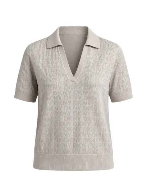 DKNY logo-jacquard polo-collar V-neck T-shirt Neutrals DJ6R0225