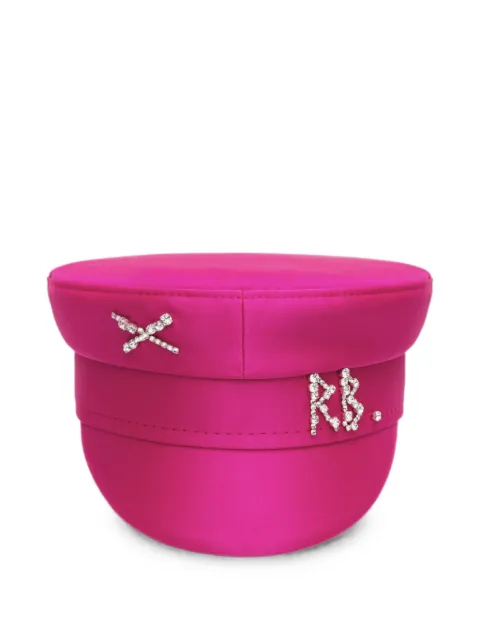 Ruslan Baginskiy Baker Boy crystal-embellished satin hat Pink CRYSTALEMBELLISHEDSATINBAKERBOYHAT2