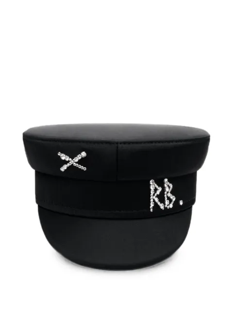 Ruslan Baginskiy Baker Boy crystal-embellished satin cap Black RUSLANBAGINSKIYCRYSTALEMBELLISHEDBLACKSATINBAKERBOYCAP