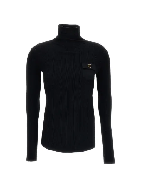 Elisabetta Franchi ribbed-knit logo-plaque sweater Black MK05B66E2