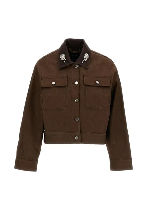 Simone Rocha embellished-collar cropped denim jacket Brown 6183B1355TANPEARLCLEAR