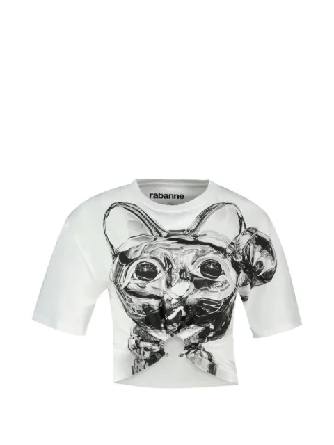 Rabanne graphic-print gathered-detail T-shirt White 26AJTE051CO0494