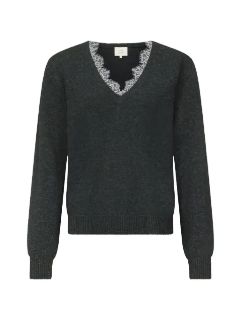 LouLou de Saison Leyla lace-trim V-neck sweater Grey LEYLA