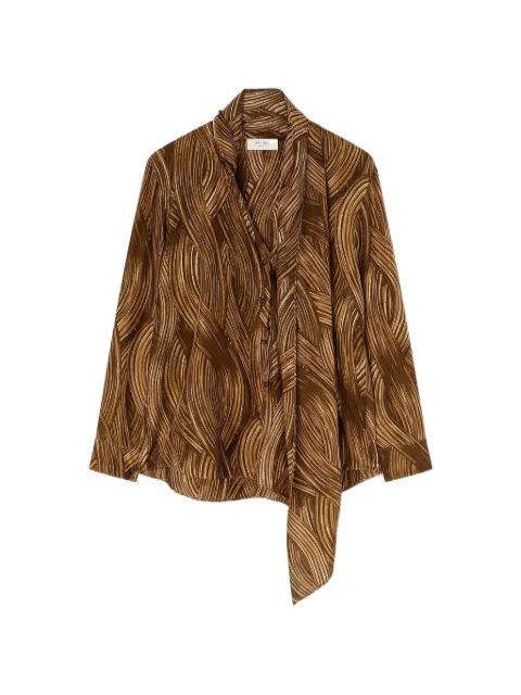 RETORI printed scarf-detail silk blouse Brown 03WFATO012SP01