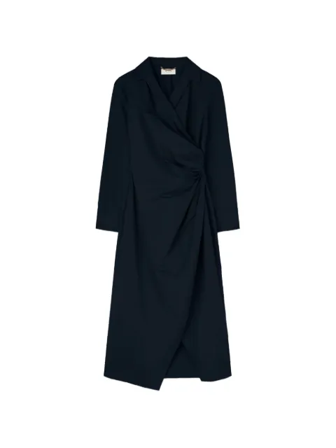 RETORI long-sleeve draped-front cotton midi dress Blue 03WFADR014CU09