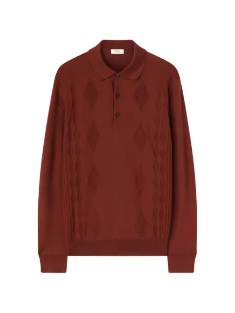 RETORI argyle-stitch long-sleeve wool polo shirt Brown 02MKNTO117LS07
