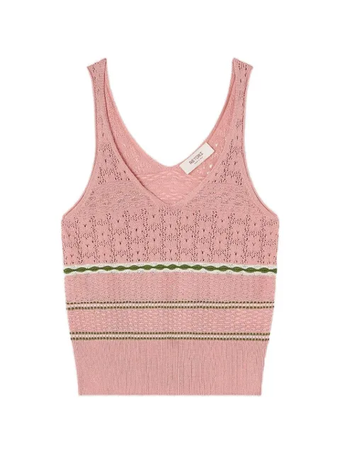 RETORI mix-stitch striped V-neck knitted cotton tank top Pink 03WKNTO163CS07