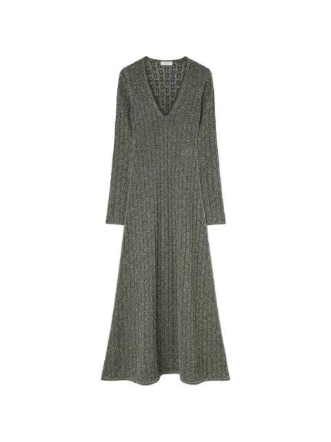 RETORI floral-stitch jacquard-knit V-neck maxi dress Green 03WKNDR126VS02