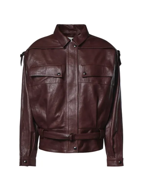 Magda Butrym belted panelled leather jacket Red 344726