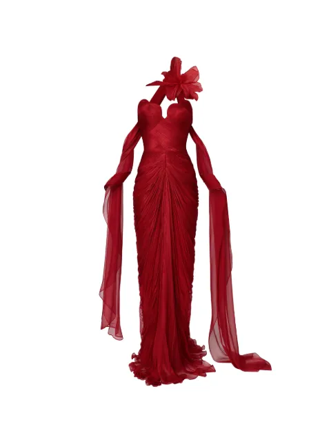 Iris Serban ruched floral-detail maxi dress Red THEA
