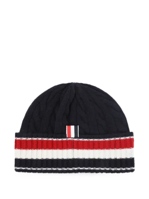 Thom Browne cable-knit stripe beanie hat Blue MKH107AY1005