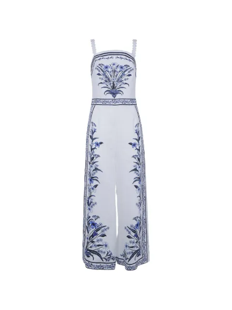 FARM Rio floral-print linen jumpsuit White 355497