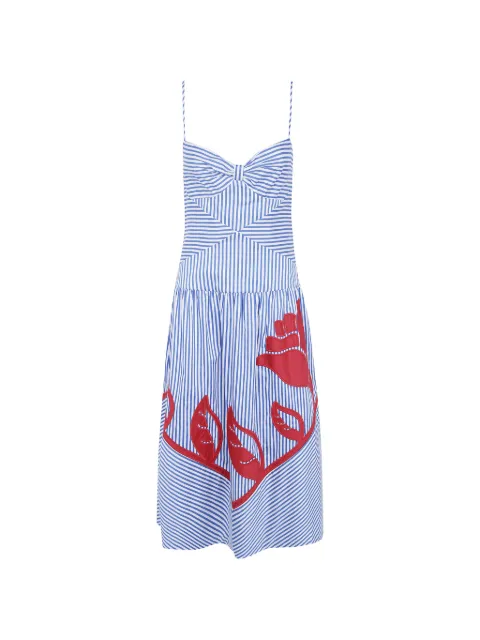 FARM Rio stripe-print appliqué dress Blue 355534