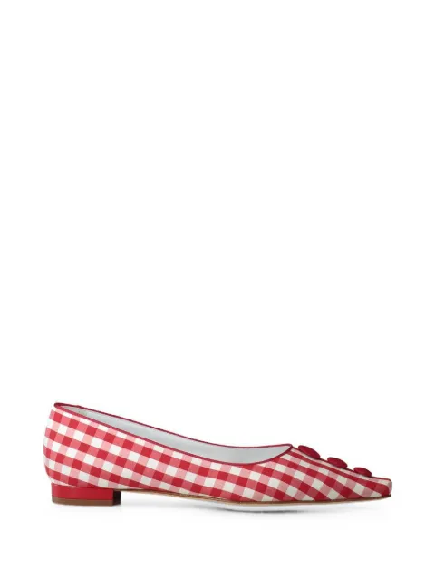 Manolo Blahnik Alexa gingham button-detail ballet flats Red 22620260001