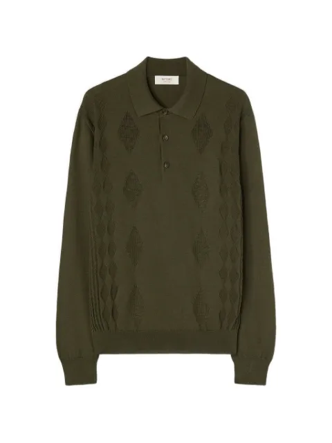 RETORI mixed argyle long-sleeve polo shirt Green 02MKNTO117LS07