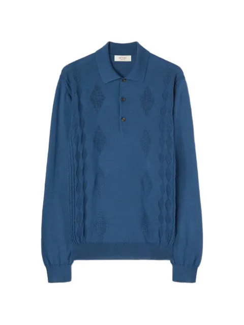 RETORI argyle-knit long-sleeve polo shirt Blue 02MKNTO117LS07