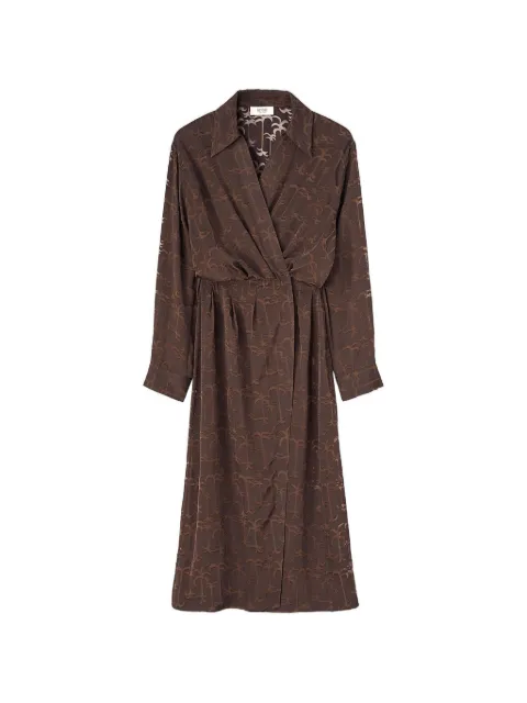 RETORI devoré-palm wrap midi dress Brown 02WFADR010VF00