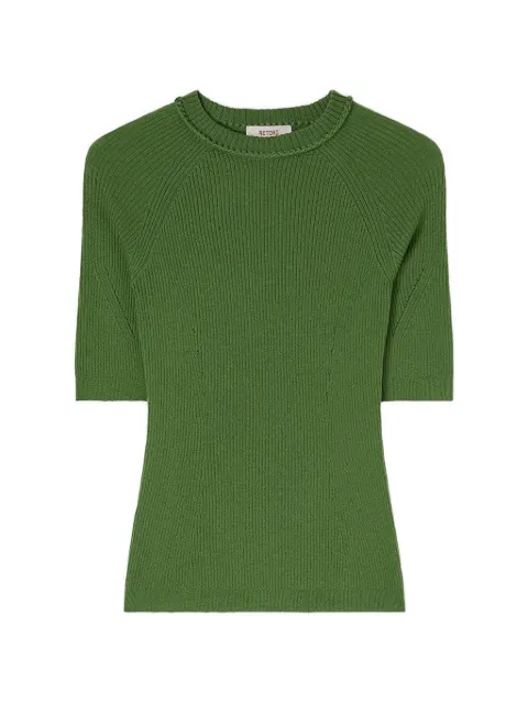 RETORI crochet-detail ribbed-knit cashmere T-shirt Green 03WKNTO157WS05
