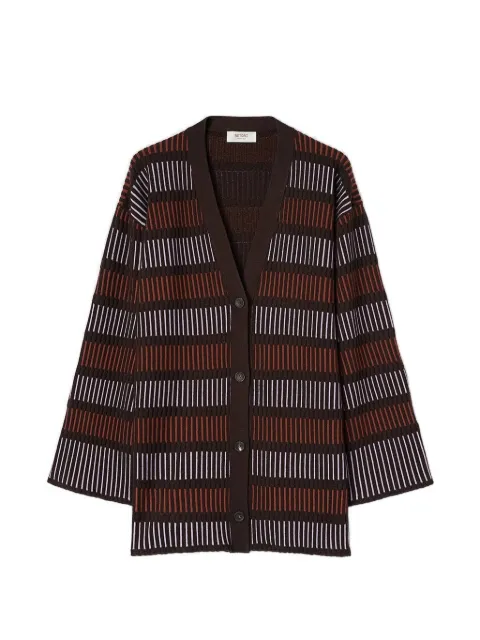 RETORI Windows Long geometric-pattern V-neck cardigan Brown 02WKNTO122LS06