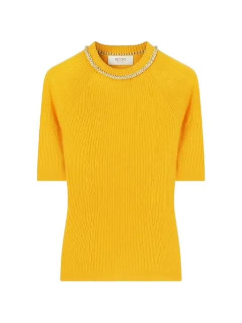 RETORI chain-detail rib-knitted T-shirt Yellow 01WKNTO119WS02
