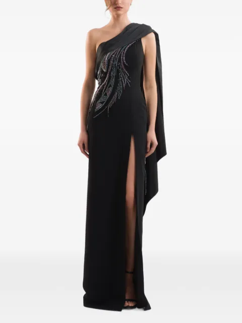 IMROSKA 16 Sin Crystals one-shoulder crystal-embellished maxi dress Black 16