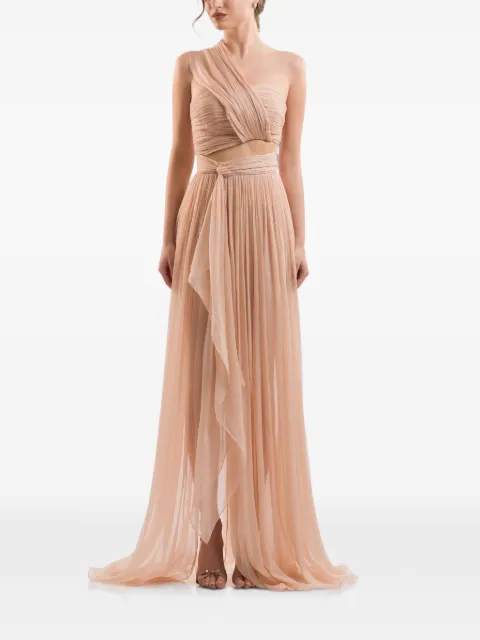 IMROSKA pleated one-shoulder top and flowing maxi skirt set Neutrals EVENINGSANDCOMPLETE