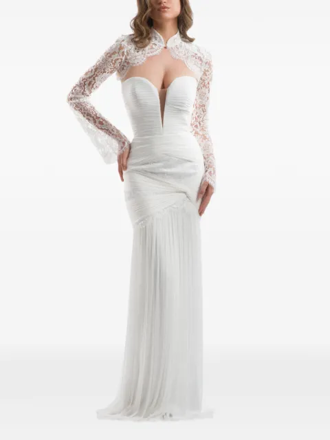 IMROSKA Crystal Forest pleated draped-bodice gown White IMROSKAIVORYFORESTCOMPLETE