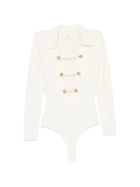 Elisabetta Franchi toggle-chain ribbed-knit bodysuit White BK06S66E2