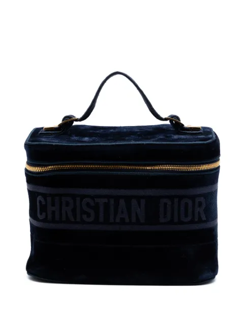 Christian Dior Pre-Owned 2020 Embroidered Velvet Diortravel Case vanity bag Blue A9I8EIF6J24B7I90
