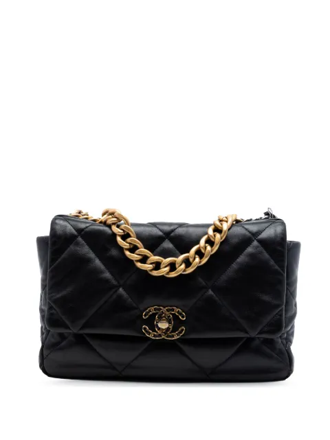 CHANEL Pre-Owned 2021-2026 Large Lambskin 19 Flap satchel Black 6MA0YG2FO6XTXRUA