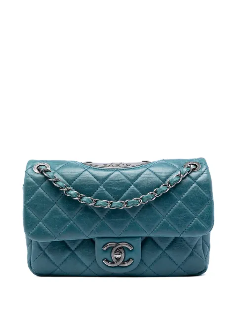 CHANEL Pre-Owned 2014 Quilted Calfskin Plaque Double Flap shoulder bag Blue MRO1TSET5QZ9T7E4