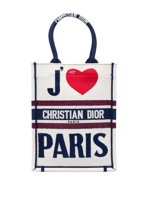 Christian Dior Pre-Owned 2021 Embroidered Canvas I Love Paris Vertical Book tote bag White 3RHCHCYWCW1TVYG2