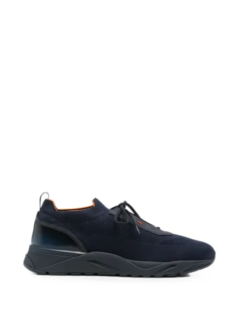 Santoni Flin knit leather-trim sneakers Blue MBIO21601NOTNHOUD