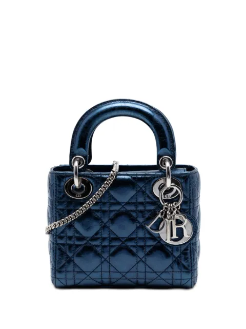 Christian Dior Pre-Owned 2016 Mini Metallic Calfskin Cannage Lady Dior satchel Blue 3AB0AGTB0VIO8U2P