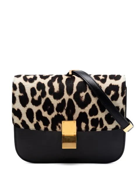 Celine Pre-Owned 2012 Medium Calfskin and Leopard Print Pony Hair Classic Box crossbody bag Black ZCFCQ4YTTYCM1CD4