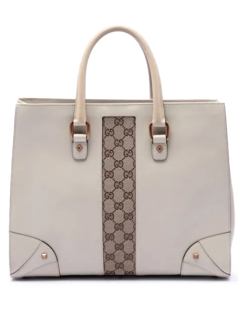 Gucci Pre-Owned 2000-2015 Calfskin and GG Canvas Nailhead tote bag White E6W3IDUHWZ1Z4T0L