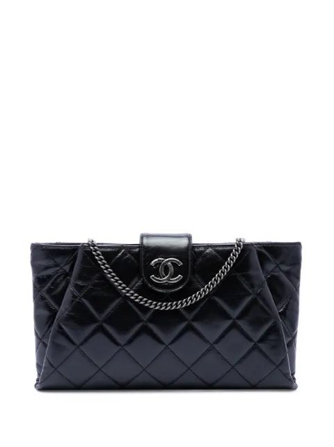 CHANEL Pre-Owned 2014-2015 Quilted Glazed Calfskin Coco Pleats Chain Clutch crossbody bag Black D5V9XIX5A8YRYQWF