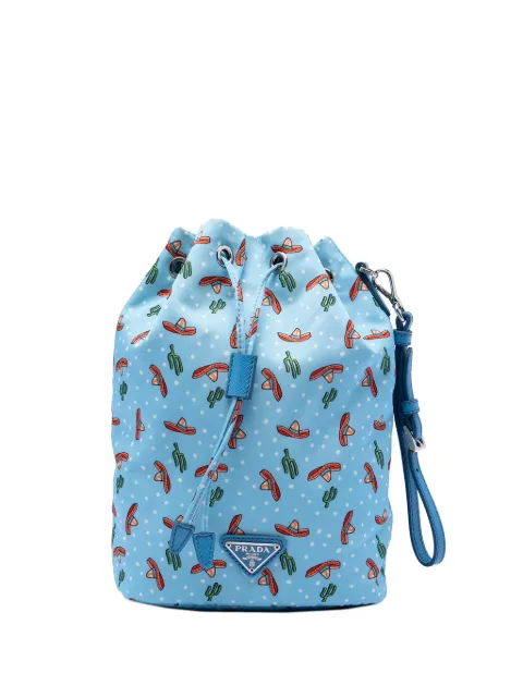Prada Pre-Owned 2013-2026 Tessuto Sombrero and Cactus Drawstring pouch Blue B0L07OE0NG8PYVBG