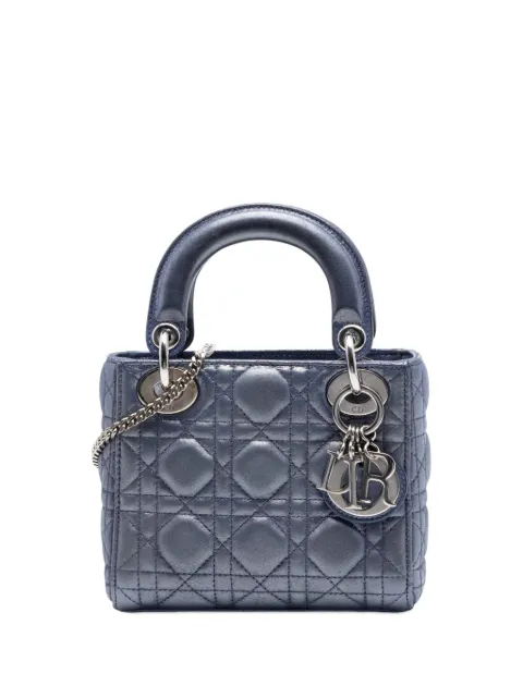 Christian Dior Pre-Owned 2016 Mini Iridescent Lambskin Cannage Lady Dior satchel Blue PHA23QGTA4G94A30