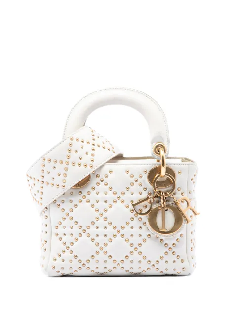 Christian Dior Pre-Owned 2017 Mini Lambskin Cannage Studded Supple Lady Dior satchel White 8J7UROS4C9JPJ33L
