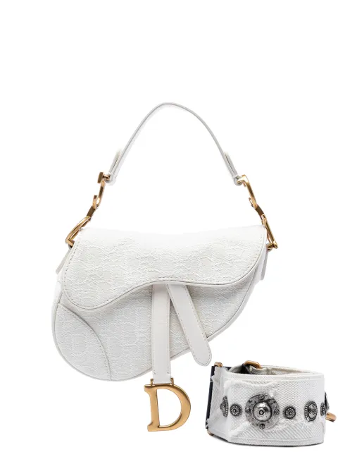 Christian Dior Pre-Owned 2020 Mini Oblique Embroidered Canvas Saddle Bag satchel White NU9PV12K5FC9LBN0