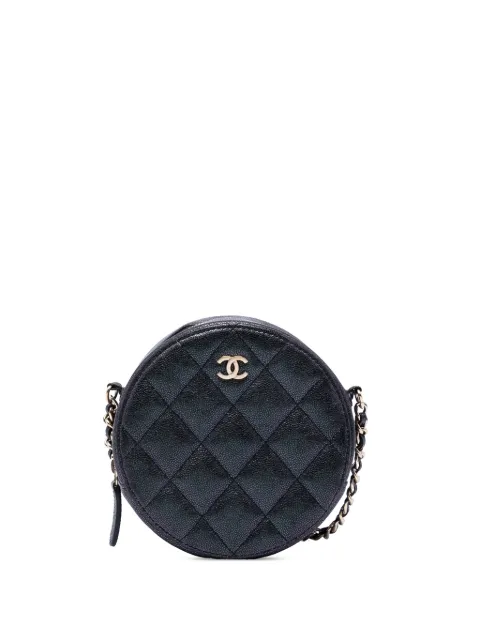 CHANEL Pre-Owned 2019 CC Quilted Iridescent Caviar Round Clutch With Chain crossbody bag Black 44VRCAJ5RQZYX99V