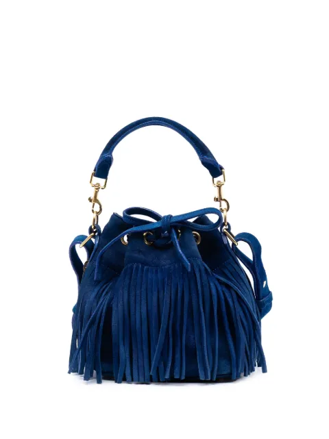 Saint Laurent Pre-Owned 2015 Small Suede Emmanuelle Fringe Bucket Bag satchel Blue 1BG57PYWKQJIBII4
