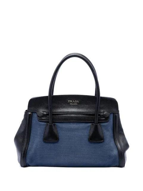Prada Pre-Owned 2013-2026 Bicolor Saffiano Cuir Trimmed Canvas satchel Blue 0OPSCXDIG45BXS6S