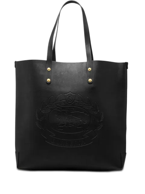 Burberry Pre-Owned 2000-2017 Large Embossed Leather Crest tote bag Black QLQ1XXL570ABLSVU