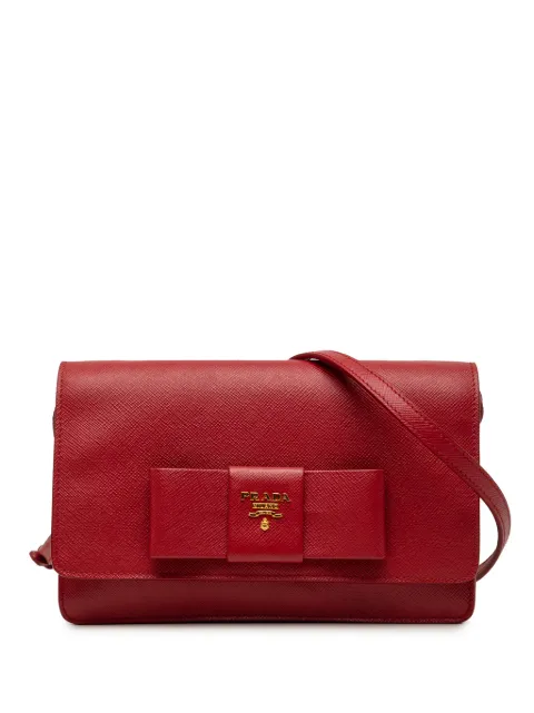 Prada Pre-Owned 2013-2026 Saffiano Lux Bow Wallet On Strap crossbody bag Red UJMA6H6UO90HO376