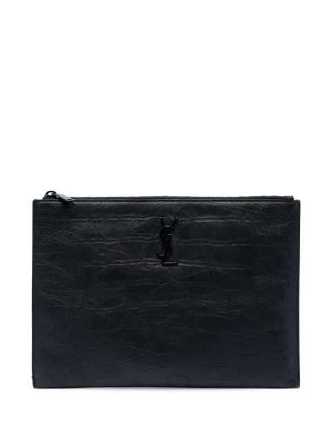 Saint Laurent Pre-Owned 2018 Croc Embossed Leather Monogram Document Holder clutch bag Black FXOQWKSFOKM5VNO7