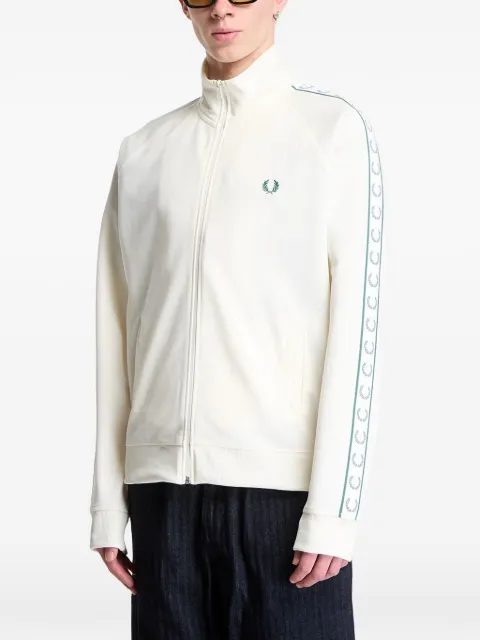 Fred Perry logo-embroidered tape-detail track jacket White J5557560