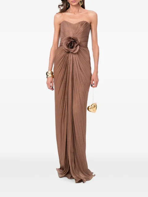Ana Radu floral-detail strapless maxi dress Brown 48613