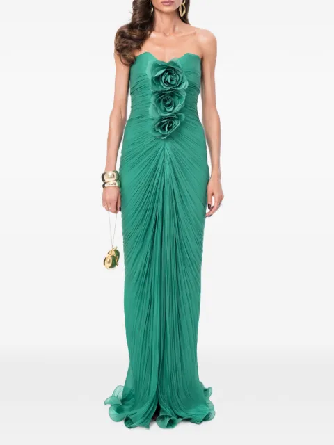Ana Radu floral-detail pleated maxi dress Green 48607